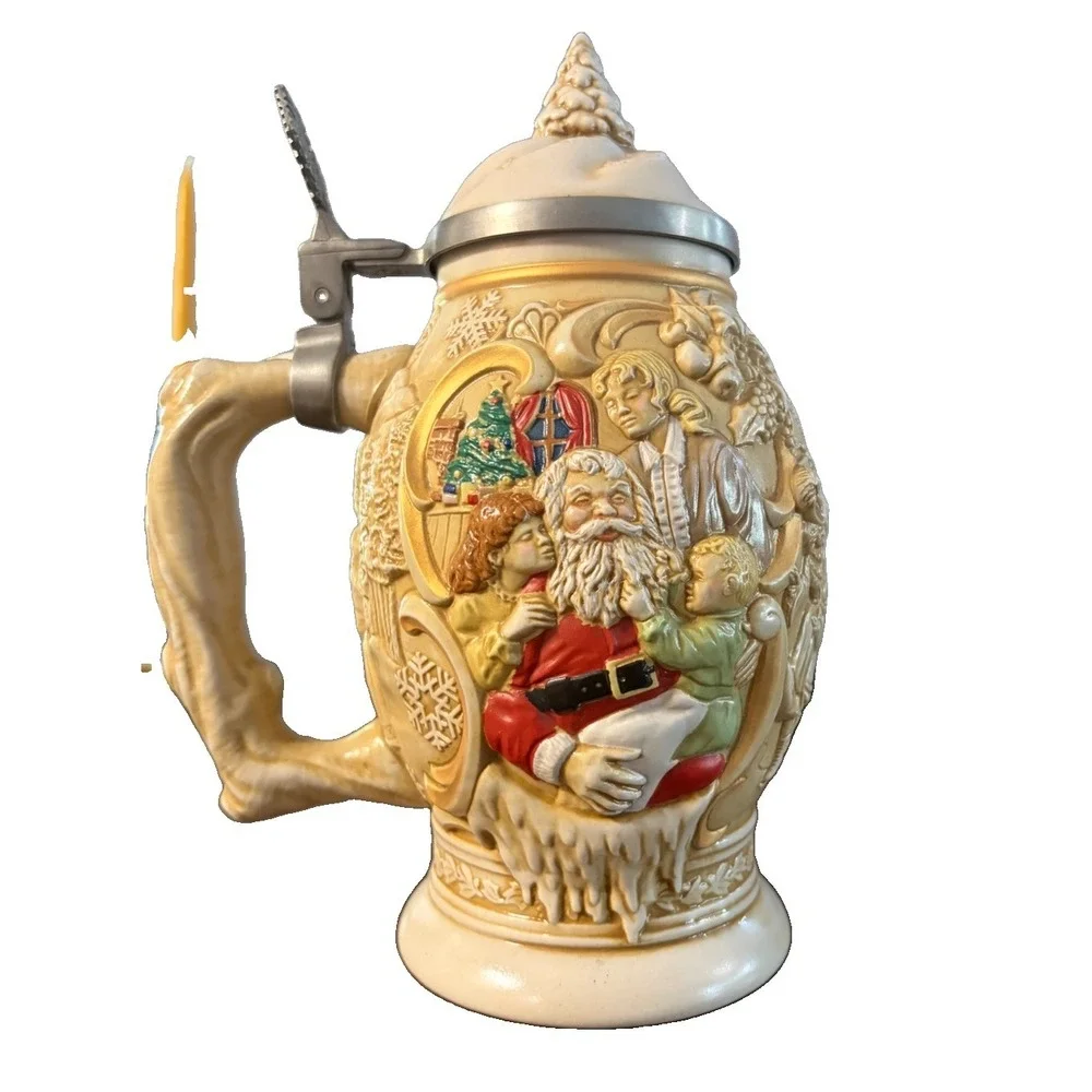 Vintage 1994 Avon Father Christmas Stein Santa Ceramic Pewter Lid COA